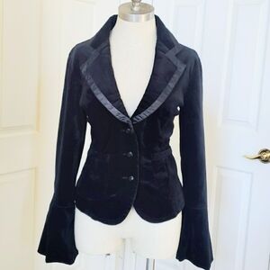 Vintage 90's DKNY Black Velvet Tuxedo Jacket Women’s Small Satin Trim Bell Cuffs
